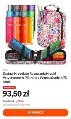 Zestaw kredek do rysowania kredki artystyczne w piórniku z wyposażeniem 72 sztuk Ragi promocja w Empik