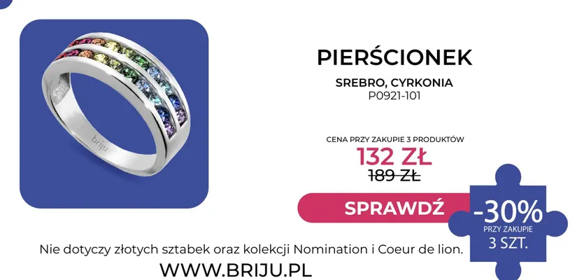 Pierścionek srebro cyrkonia Briju PO921-101 promocja w Briju