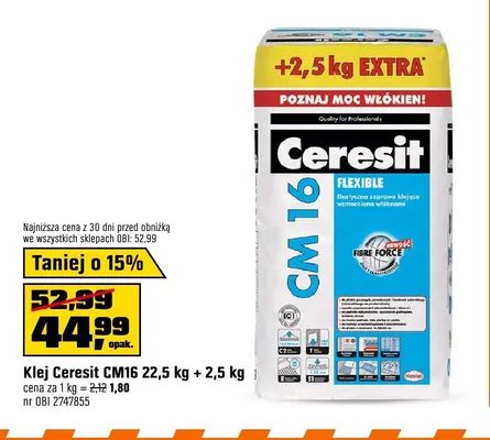 Klej Ceresit CM16 Flexible 22,5 kg + 2,5 kg promocja w OBI