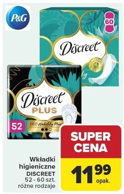Wkładki higieniczne Discreet Plus Deo Waterlily promocja w Carrefour