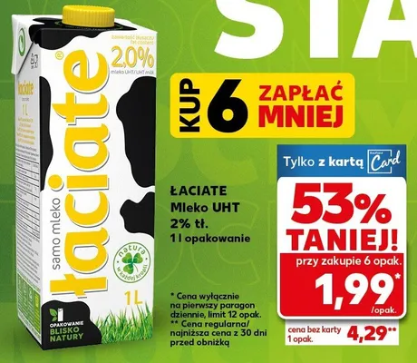 Mleko Łaciate UHT 2% promocja w Kaufland