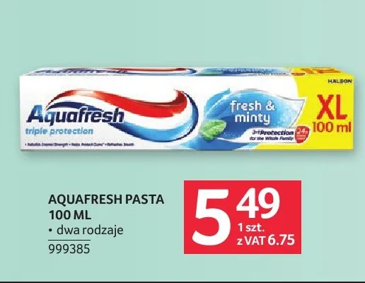Pasta do zębów Aquafresh Triple Protection Fresh & Minty promocja w Selgros