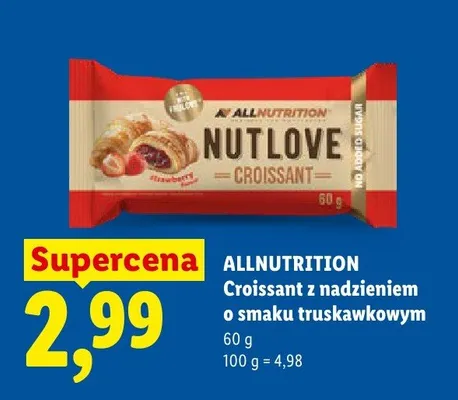 Croissant z nadzieniem o smaku truskawkowym Allnutrition Nutlove promocja w Lidl