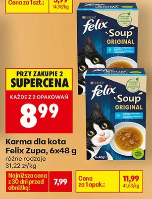 Karma dla kota Felix Soup Original różne rodzaje 6x48 g promocja w Biedronka