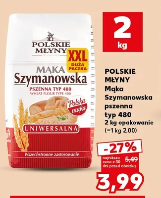 Mąka Szymanowska pszenna typ 480 Polskie Młyny promocja w Kaufland