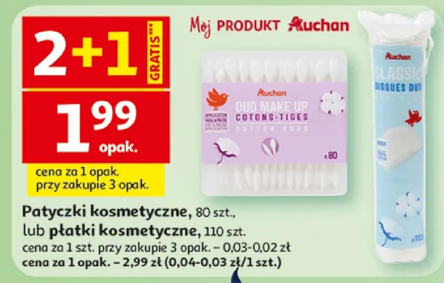 Patyczki kosmetyczne lub płatki kosmetyczne promocja w Auchan