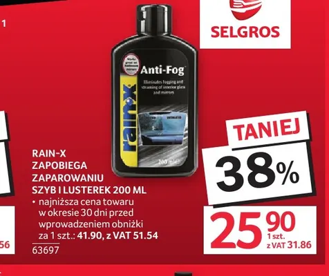 Płyn zapobiega zaparowaniu szyb i lusterek Rain-X promocja w Selgros