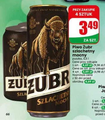 Piwo Żubr szlachetny mocny puszka promocja w Dino