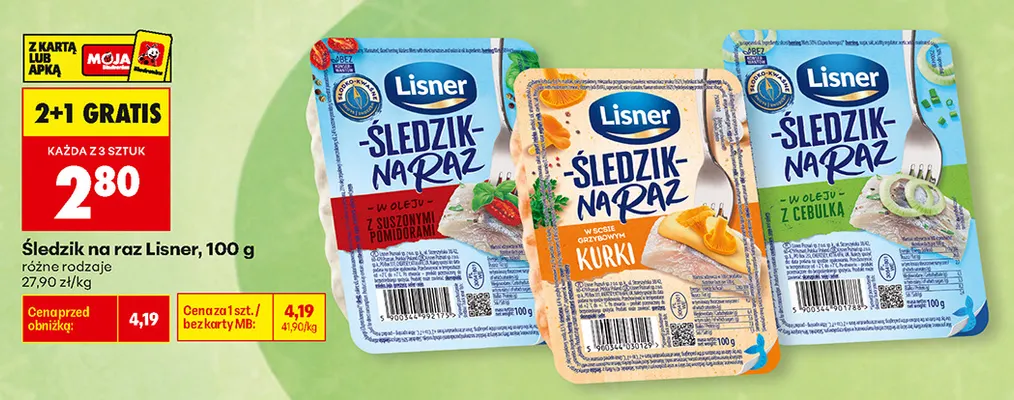 Śledzik na raz Lisner w oleju z cebulką promocja w Biedronka