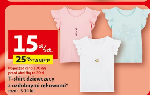 T-shirt dziewczęcy z ozdobnymi rękawami Inextenso rozm. 3-14 lat promocja w Auchan