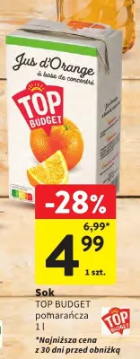 Sok pomarańczowy Top Budget promocja w Intermarche