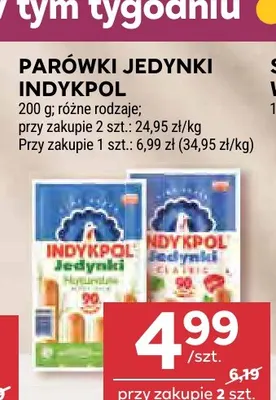 Parówki Jedynki Indykpol promocja w Stokrotka