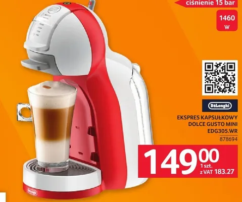 Ekspres kapsułkowy DeLonghi Dolce Gusto Mini EDG305.WR promocja w Selgros