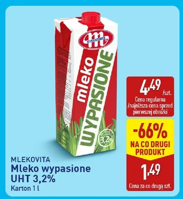 Mleko wypasione UHT 3,2% Mlekovita promocja w Aldi