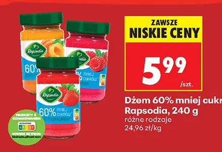 Dżem 60% mniej cukru Rapsodia promocja w Biedronka