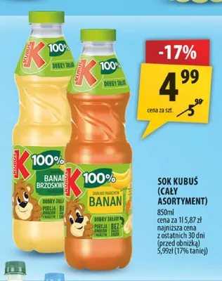 Sok Kubuś banan jabłko marchew 100% promocja w Arhelan