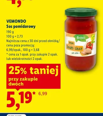 Sos pomidorowy z seitanem Vemondo promocja w Lidl