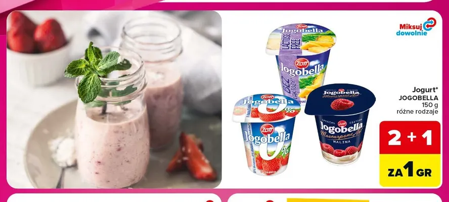 Jogurt Jogobella bez laktozy ananas promocja w Carrefour Express