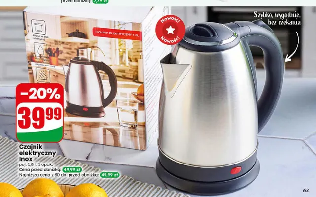 Czajnik elektryczny Inox 1,8 l Dino promocja w Dino