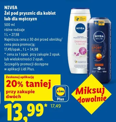 Żel pod prysznic dla kobiet lub dla mężczyzn różne rodzaje promocja w Lidl