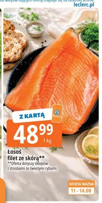 Łosoś filet ze skórą promocja w Leclerc