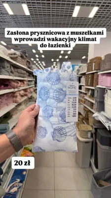 Zasłona prysznicowa z muszelkami Pepco Home 180x200cm promocja w Pepco