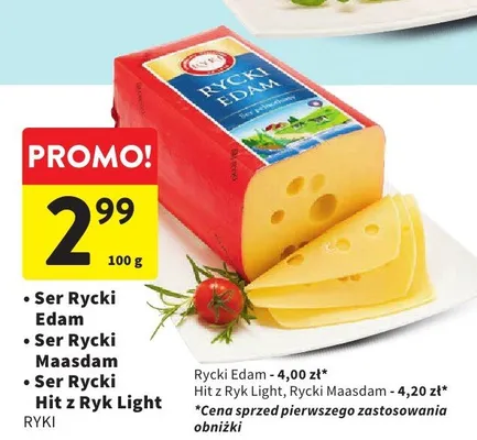 Ser Edam, Ser Maasdam, Ser Hit z Ryk Light wybrane rodzaje promocja w Intermarche