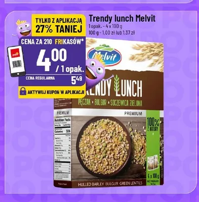 Trendy Lunch Melvit pęczak bulgur soczewica zielona 4-pak 100g promocja w POLOmarket