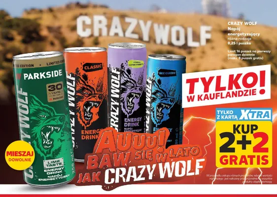 Napój energetyzujący Crazy Wolf Parkside o smaku limonki promocja w Kaufland