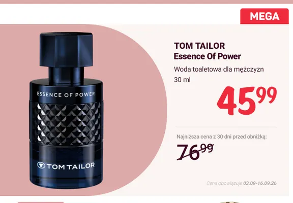 Woda toaletowa dla mężczyzn Essence Of Power Tom Tailor promocja w Rossmann