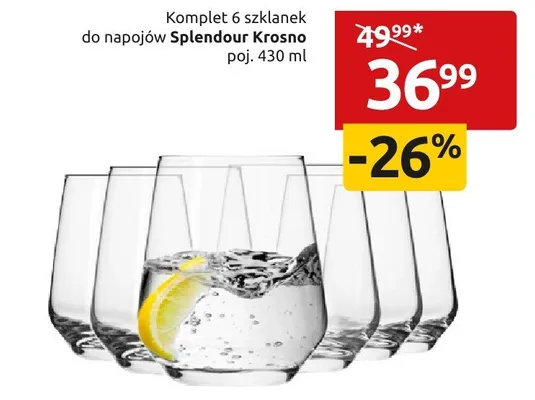 Komplet 6 szklanek do napojów Splendour Krosno poj. 430 ml promocja w Black Red White