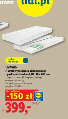 Materac 7-strefowy z zimnej pianki z paskiem klimaband Livarno H2 90x200 cm promocja w Lidl