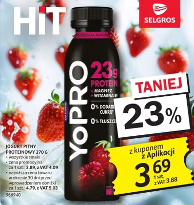 Jogurt pitny proteinowy YoPRO truskawka-malina promocja w Selgros