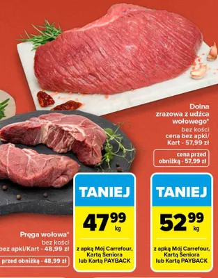 Dolna zrazowa z udźca wołowego bez kości promocja w Carrefour