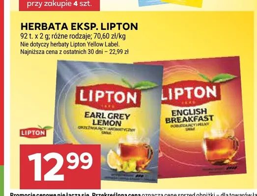 Herbata ekspresowa Lipton English Breakfast promocja w Stokrotka