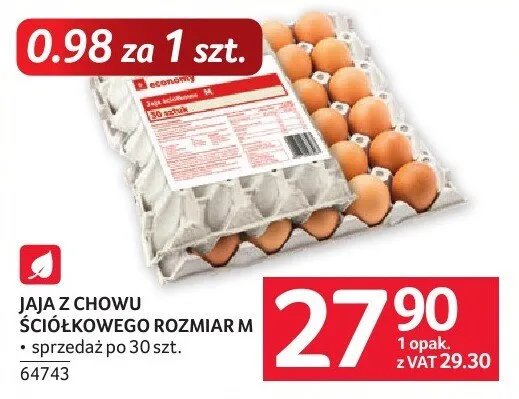Jaja z chowu ściółkowego rozmiar M sprzedaż po 30 szt. promocja w Selgros