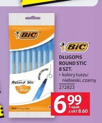 Długopis BIC ROUND STIC 8szt. kolory tuszu: niebieski, czarny promocja w Selgros