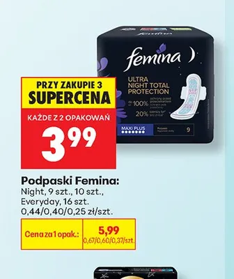 Podpaski Femina Ultra Night Total Protection promocja w Biedronka