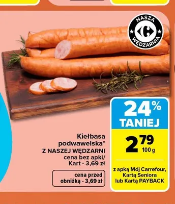 Kiełbasa podwawelska Nasza Wędzarnia promocja w Carrefour