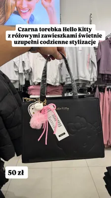 Torebka Hello Kitty czarna z różowymi zawieszkami promocja w Pepco