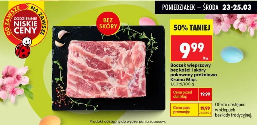 Boczek wieprzowy bez kości i skóry pakowany próżniowo promocja w Biedronka