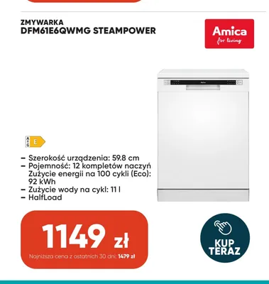 Zmywarka Amica DFM61E6QWMG Steampower promocja w Max Elektro