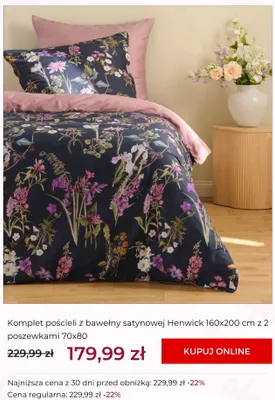 Komplet pościeli z bawełny satynowej Henwick 160x200 cm z 2 poszewkami 70x80 promocja w home&you