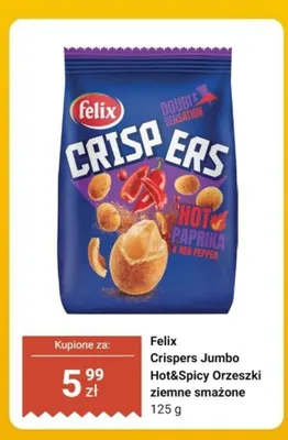 Orzeszki ziemne smażone Felix Crispers Jumbo Hot&Spicy promocja w Dino
