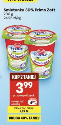 Śmietanka 30% Primo Zott promocja w Delikatesy Centrum
