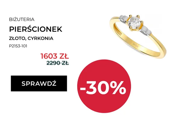 Pierścionek złoto cyrkonia Briju P2153-101 promocja w Briju