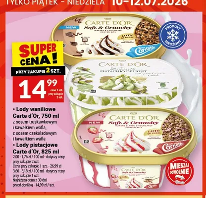 Lody waniliowe z sosem truskawkowym i kawałkiem wafla Carte d'Or promocja w Twój Market