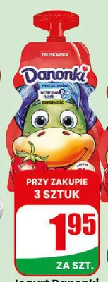 Jogurt Danonki o smaku truskawkowym w saszetce promocja w Dino