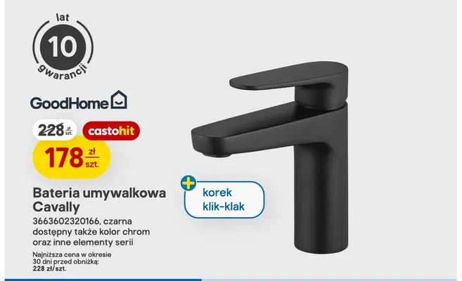 Bateria umywalkowa Cavally GoodHome czarna promocja w Castorama