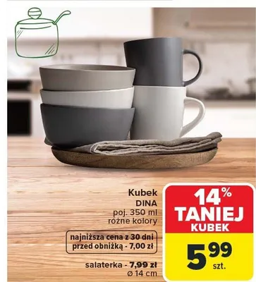Kubek DINA poj. 350 ml różne kolory salaterka - 7,99 zł O 14 cm promocja w Carrefour